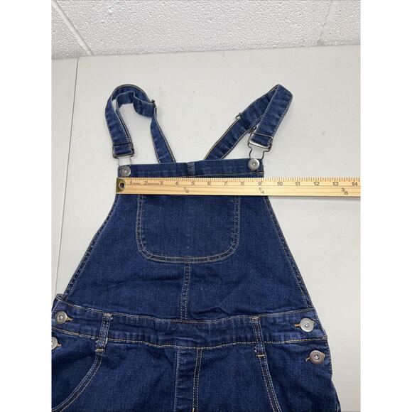 ModCloth Denim Shortall Overall Shorts Womens Medium Blue Stretch Cuffed Bibs E1 - Picture 7 of 13